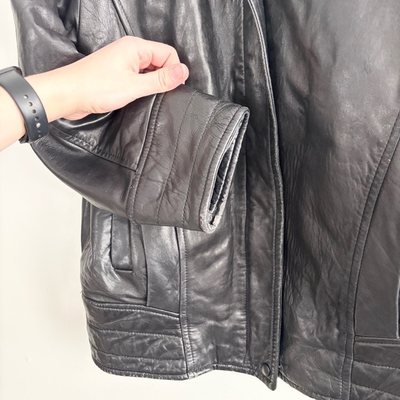 Vintage Danier Black Leather Bomber Moto Zip Up Jacket - Picture 5 of 16